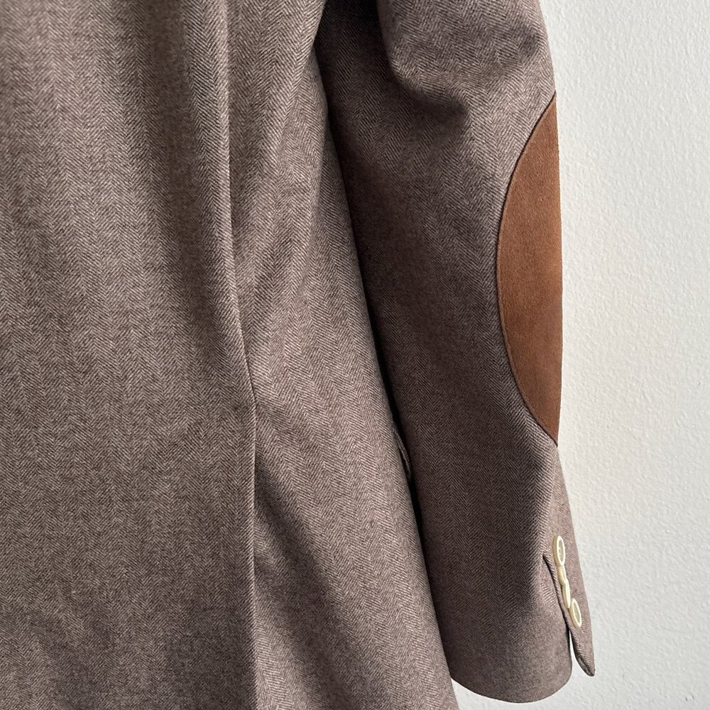 $5500 Brunello Cucinelli Wool Cashmere Herringbone Sport Coat Elbow Patch - 40 - Picture 11 of 16